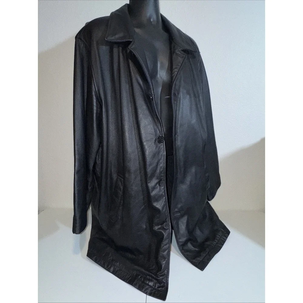 Vintage M.Julian Wilson's Men's Black Leather Blade Trench Coat Size XLT Jacket
